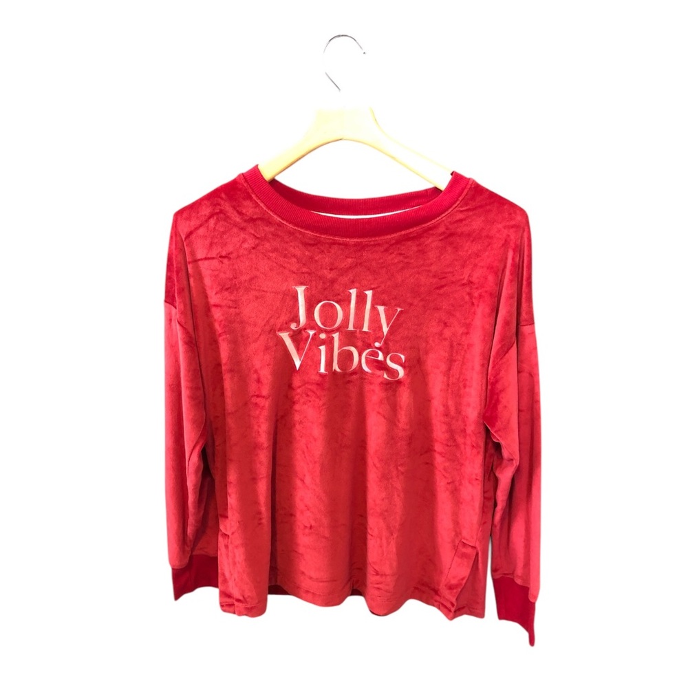 Joyspun Jolly Vibes Red Super Soft Long Sleeve Pullover Holiday Top Medium